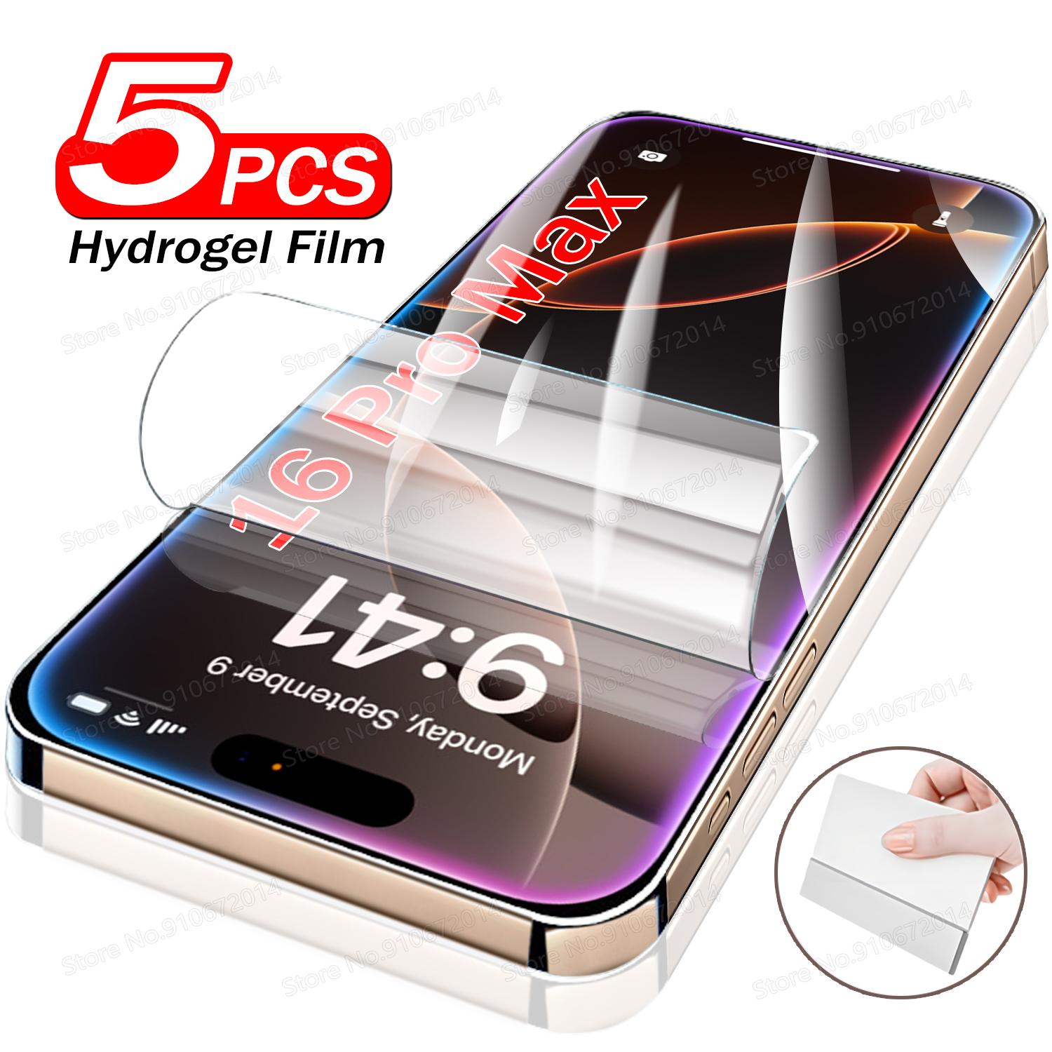 

Película de hidrogel para iphone, 5 peças, 16 15 14 11 12 13 pro max, filme de gel macio para iphone 8 7 6 plus se 2022 xr xs max, protetor de tela iPhone 17 pro max чистий