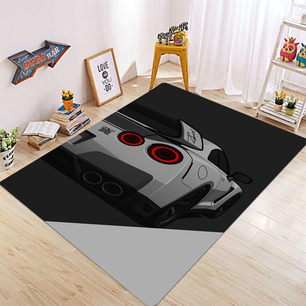 Sports Car Starry Sky Sleek Modern Carpet Racing Speed Rug for Living Room Game Room Home Decoration Black Silver Red Mat
