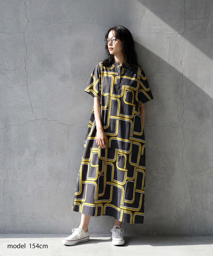 Antiqua Geometric Pattern Dress Plus Sizes Available Adult Look 05 Black One Size [antiqua] Women's Short-Sleeved, Long, Stand-Neck - Retro, Mode,