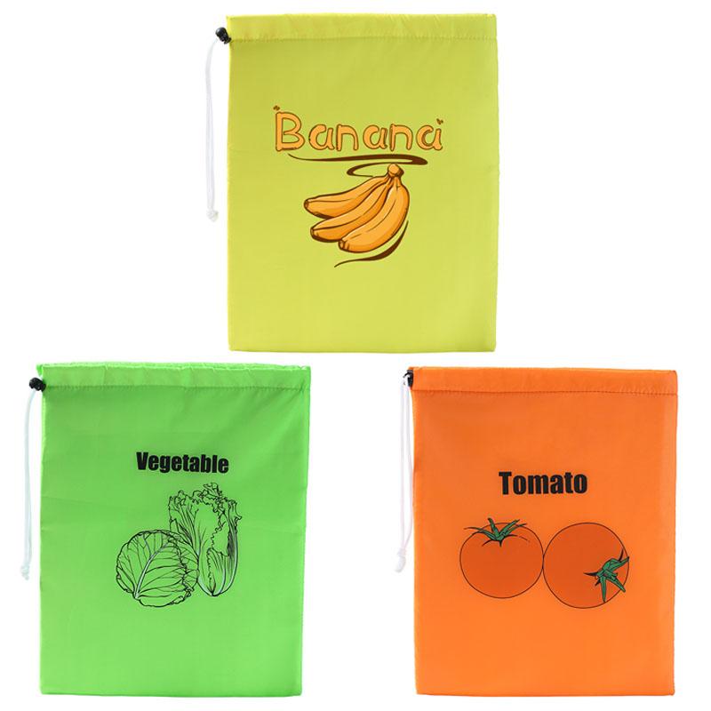 Drawstring Fresh Keeper Bag Insulated Reusable Storage Organizer for Banana Lettuce Vegetables Kitchen Produce Basket Use Set