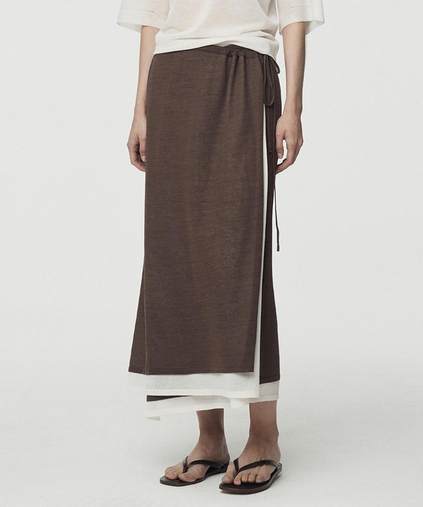 Umamung Fine Cotton Layered Wrap Skirt_Walnut