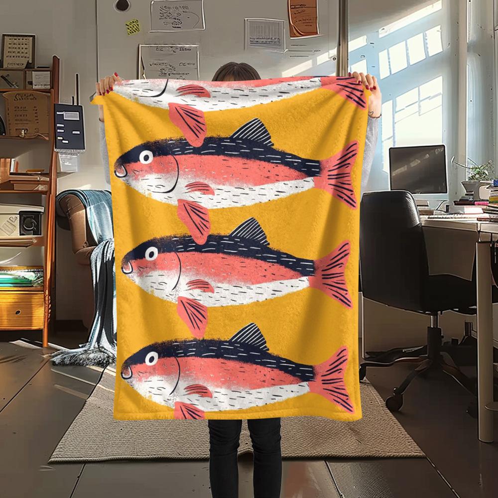 

1PC Sardine Print FlAannel Blanket, High quality Comfortable for All Seasons, Home Decor, Warmth and Comfort 80cm x 120cm