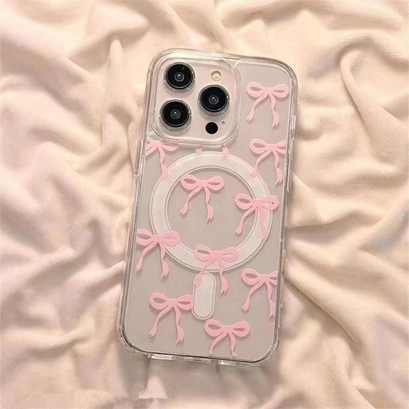 

Samsung Blue and Pink Bow Suitable for Apple 17promax Mobile Phone Case 16 Magnetic Suction 14 New Model 13pro Transparent 12 Iphone15promax рожевий
