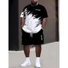 Oversized Men's Fashion 3D Printed T-shirt Shorts 2-piece Set Breathable Sports Side Pockets Elastic Waist Shorts