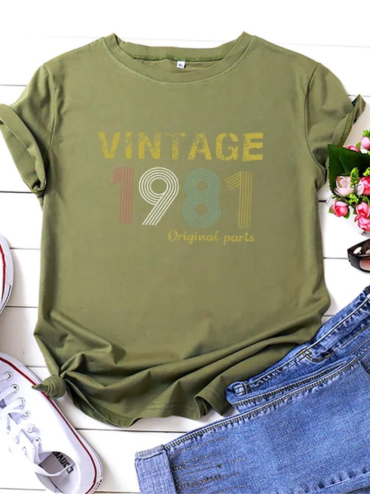VINTAGE1981 Letter Print Women T Shirt Short Sleeve O Neck Loose Women Tshirt Ladies Tee Shirt Tops Camisetas Mujer