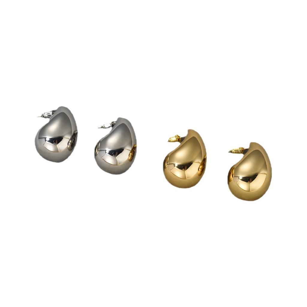Simple Cold Wind Brass Electroplated C-Shaped Water Drop Stud Earrings S925 Silver Needle Earrings Bv Heavy Industry Hollow Earrings