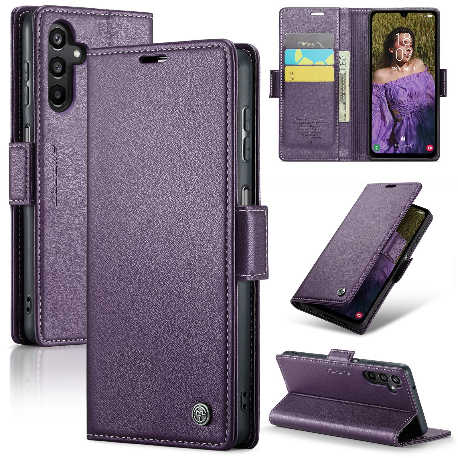 

For Samsung Galaxy A15 4G/A15 5G Leather Case CASEME 023 RFID Blocking 3 Card Slot Mobile Cover Purple