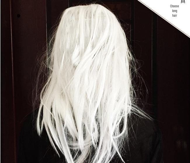 Scary White-Haired Witch Mask - Halloween Ghost Face Full Headgear