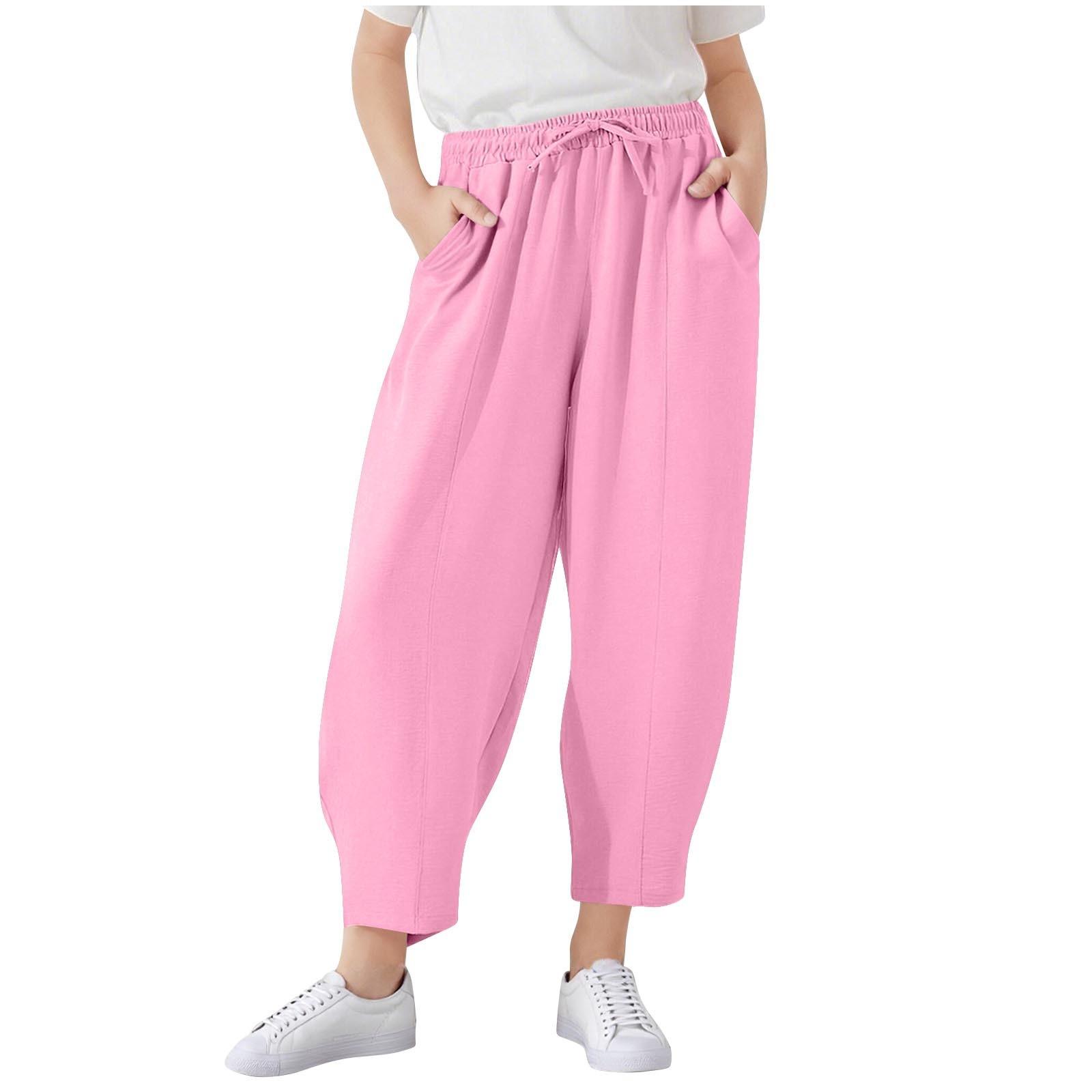 

Летние детские свободные и облегающие талию, стройнящие, универсальные повседневные детские брюки длиной до щиколотки 120 розовый