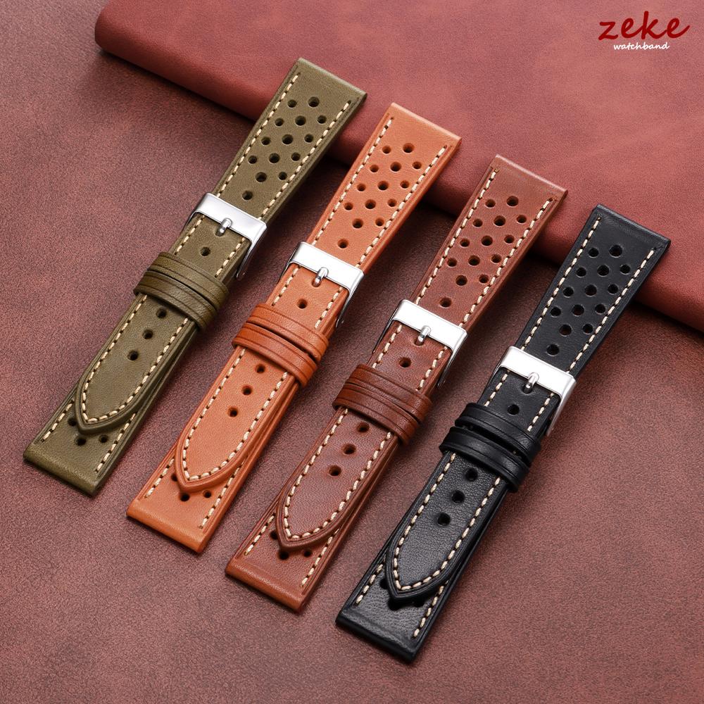 Handcrafted Cowhide Leather Strap Ventilated Design Watch Band 18mm 20mm 22mm for Omega Vintage Green Brown Black Men's Bracelet