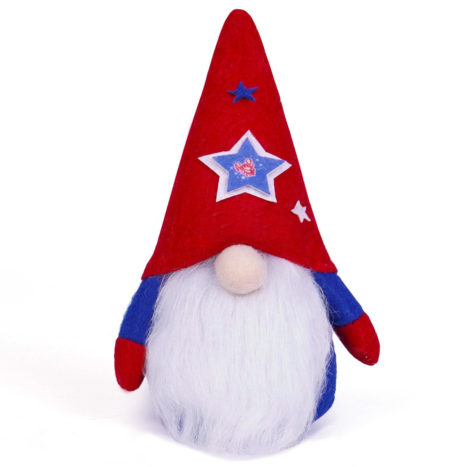 Patriotic Plush Star Dwarf Ornaments - Red, White & Blue Holiday Decorations