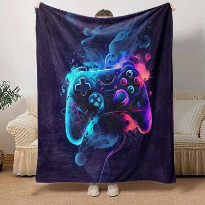 1pc Game Controller Printing Lightweight Flannel Blanket, Comfortable and Warm Blanket, for Camping Sofa Bed and Couch Office, In All Seasons
