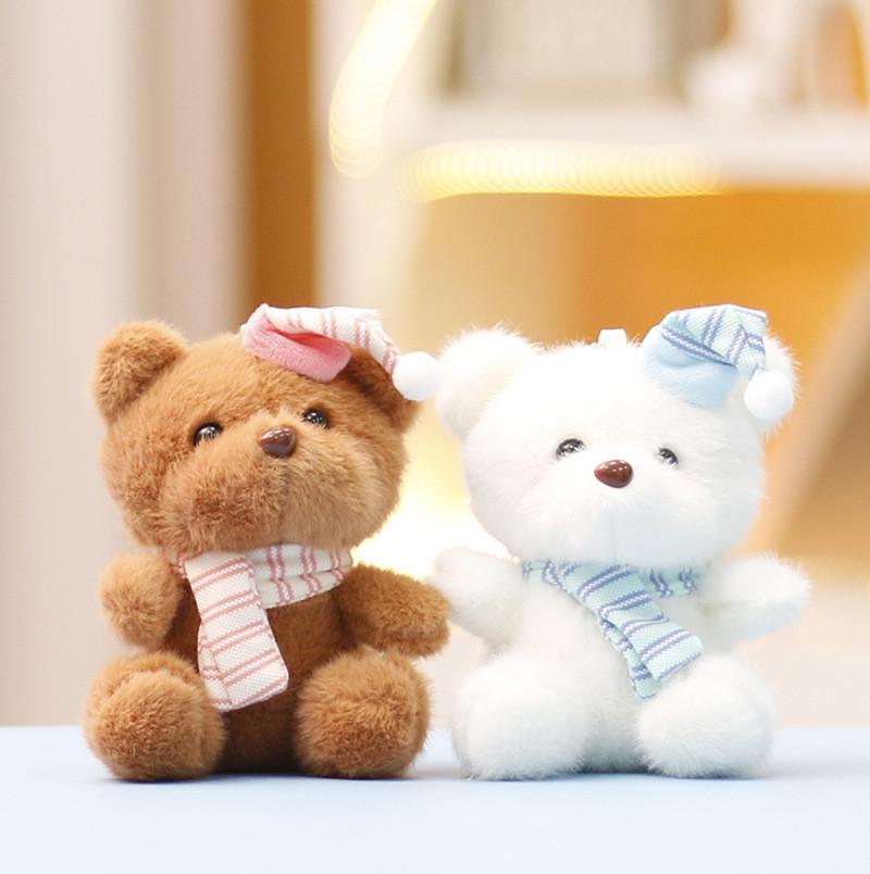 Bear Christmas Plush Toy With Santa Hat Soft Stuffed Animal Keychain Kids Gift