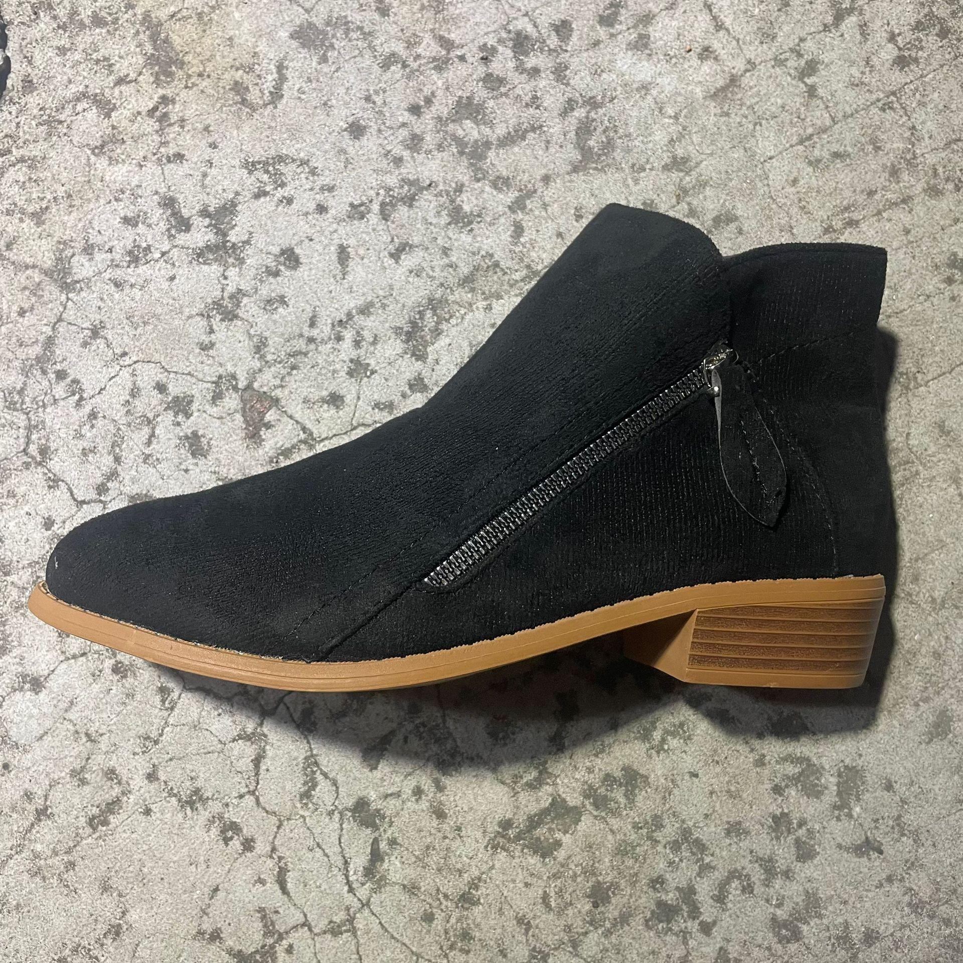 Женские ботинки больших размеров, повседневные, с круглым носком, с боковой молнией, на толстом каблуке, из искусственной кожи, размеры 35-43 35 чёрный