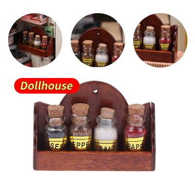 Mini Periódico/Botella de Especias Estante para Condimentos Estantes de Pared Muebles de Cocina para Casa de Muñecas Decoración Juguetes Accesorios Casa de Muñecas