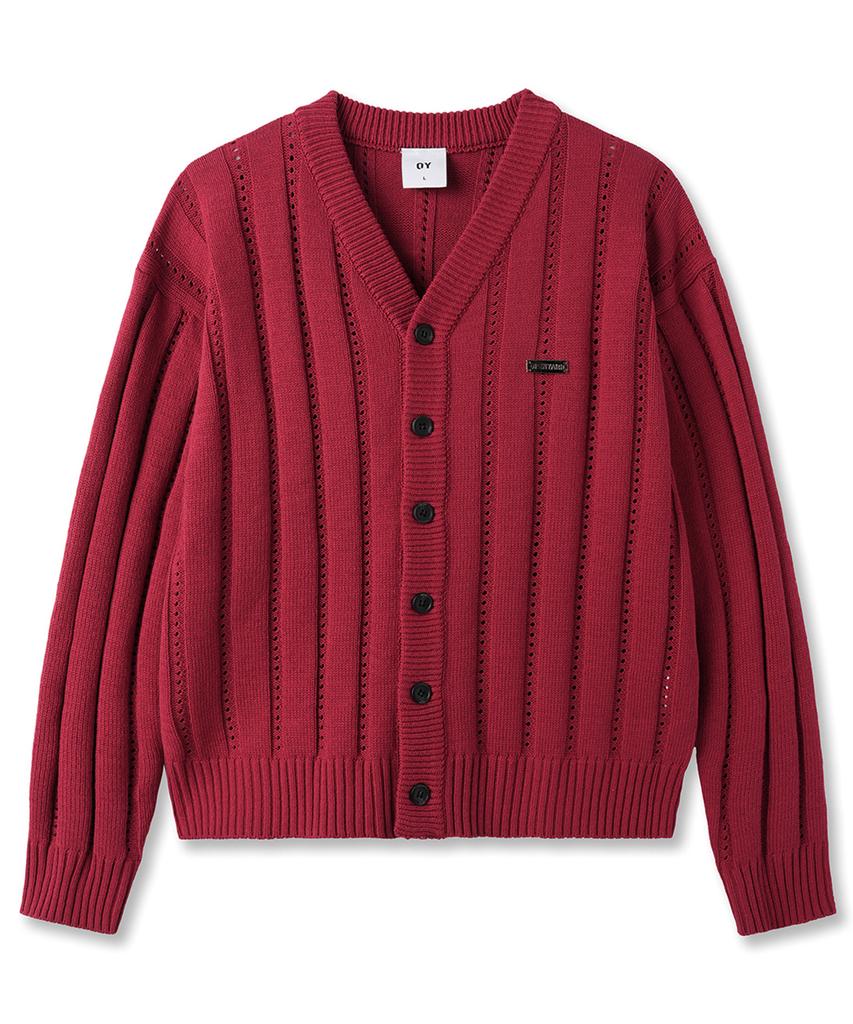 Openyard(Oy) Modish Cropped Stripe Cardigan - Red