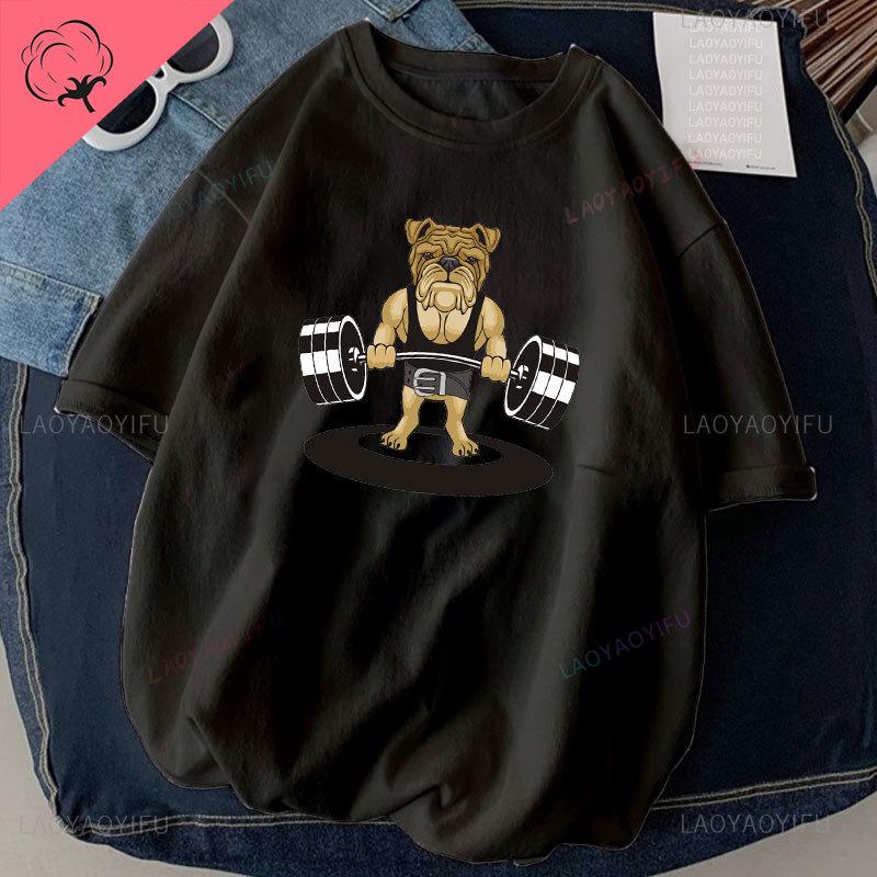 Cat Weightlifting Printed T-shirt Work Out Funny Gym Design Sticker Graphic High Quality Cotton T Shirts Men Clothing Camisetas