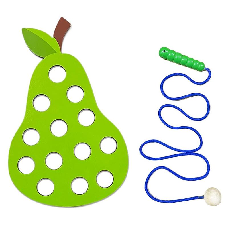 Wooden Lacing Toy Educational Fruits Threading Activity Puzzles Learning Fine Motor Skill Car Travel Toy Set for Toddlers Kids