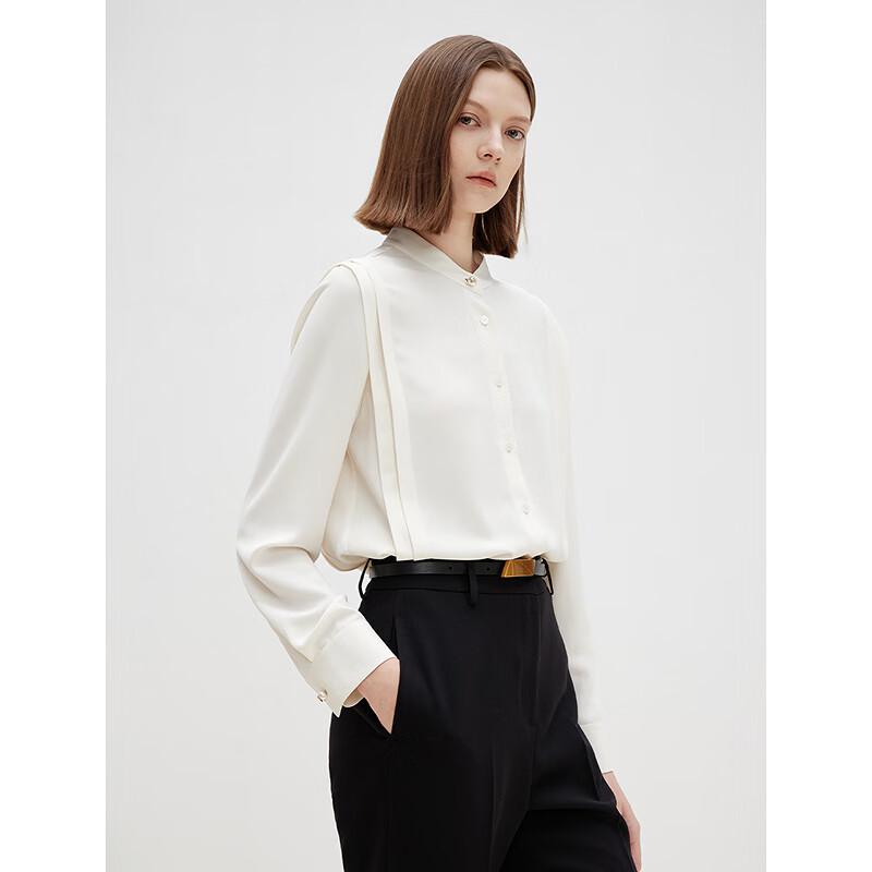 Lancy Commuter Style White Long-Sleeve Stand-Collar Shirt