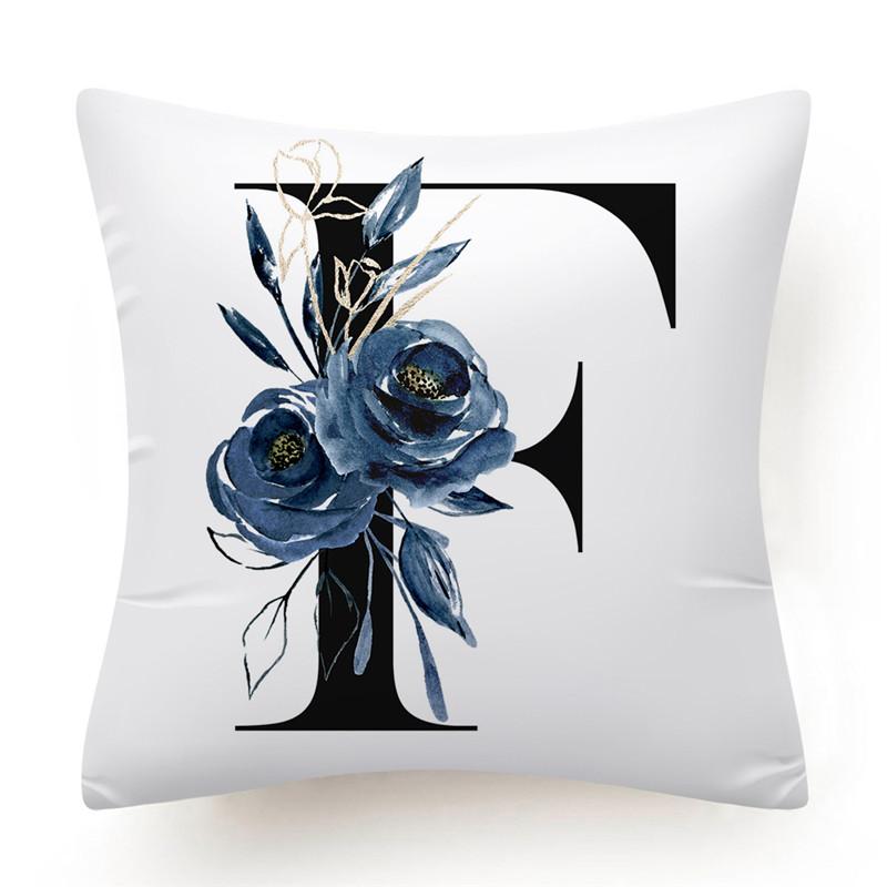Floral Alphabet Cushion Cover 45x45 Blue Flowers Pillowcase Decorative Sofa Cushions Throw Pillows  Home Decor Pillow Cases