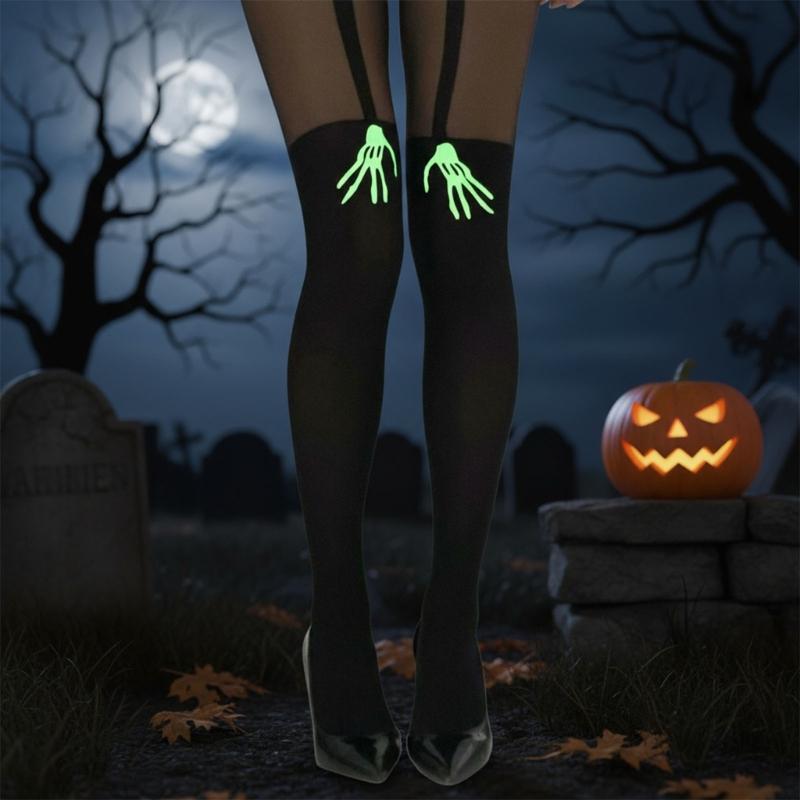 Fashion Glow In The Dark Hosiery With Elastic Waistband Halloween Pantyhose Perfect For Evening Event And Daily Use