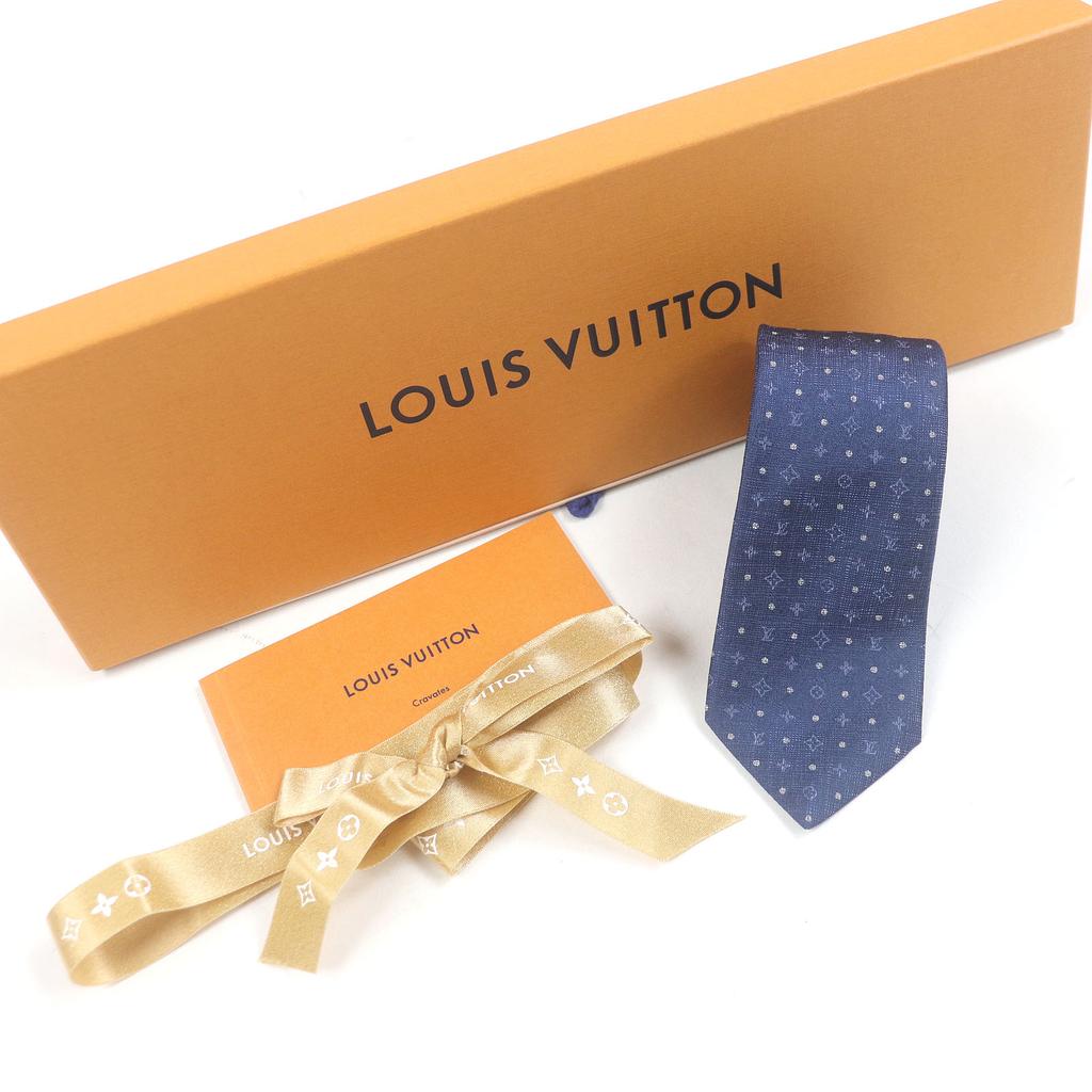 Excellent LOUIS VUITTON Tie Cravat Dots Monogram Regular Tie Navy Silk Mens M75979 Used