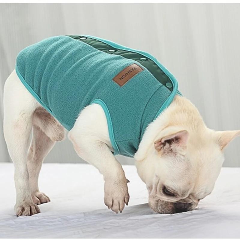 Warm Dog Clothes Winter Fleece Costume Suit For Dog Clothing Button Vest Jacket Coats For Small Dogs French Bulldog Dachshund XS