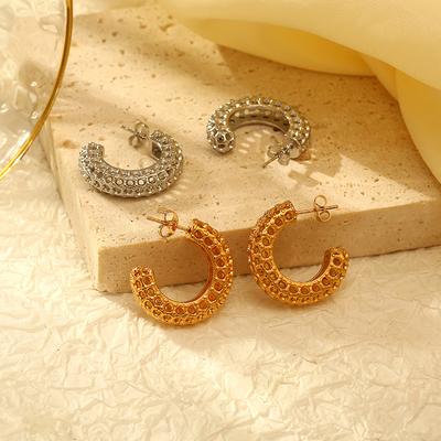 Fashion High Sense Hollow Round Stainless Steel Earrings Women's Trend Versatile Light Luxury Plated 18K Earrings