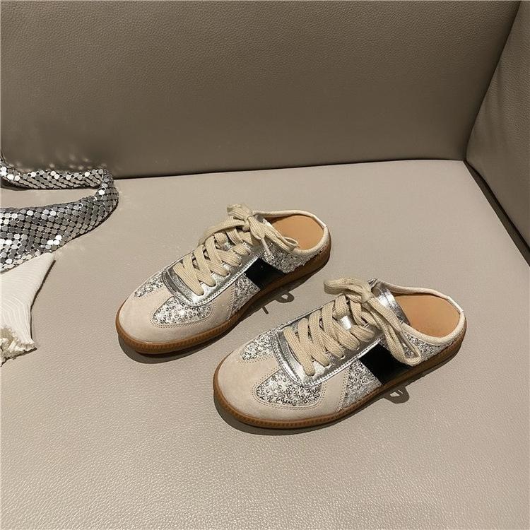 Foreign trade explosion spot 35-42 large size flat bottom casual outer wear bag head slippers women's sequins with comfortable straps