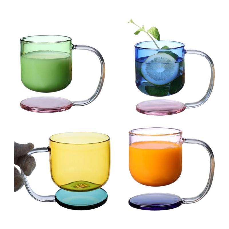 Clear Glass Cup with Base and Handle Floating Design Heat Resistant Ergonomic Coffee Mug Drinking Cup Household Use