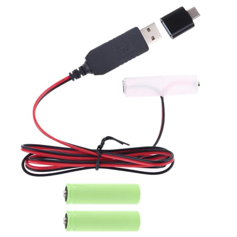 AA Battery Eliminator Cable with Type-C Converter USB or Type-C Input 5V2A  AA Dummy-Battery Output 1.5V/3V/4.5V/6V