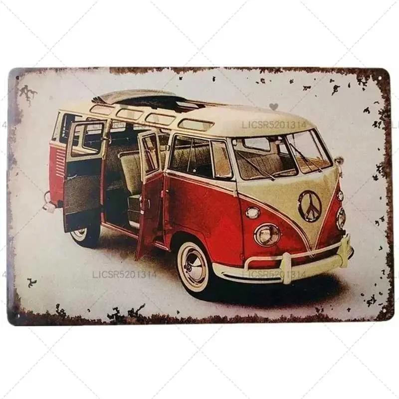 Peace Bus Beach Surfing Cartoon Wall Logo Retro Art Metal Plate Decoration Tin Logo Garage Bar Wall Decoration Tinplate Poster