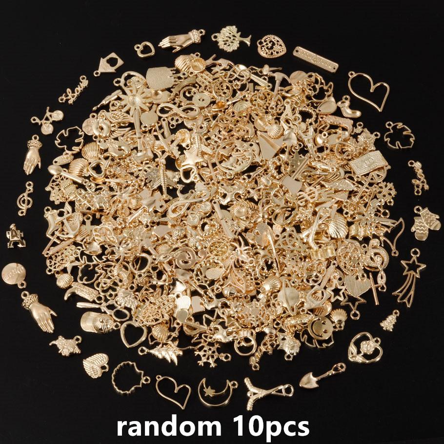 KC Gold Color Random Mix Cute Metal Charm Heart Moon Flower Pendants For Jewelry Making Supplies Handmade Bracelets Charms Bulk