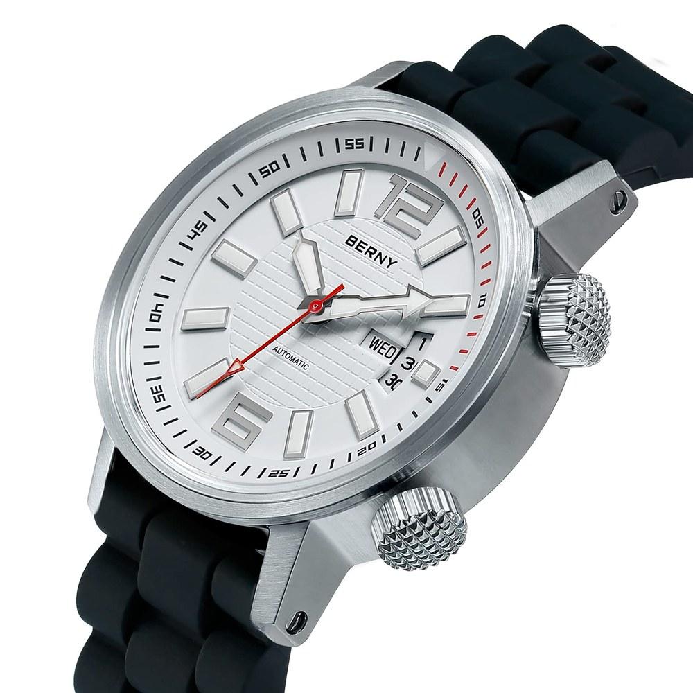 BERNY Men's Automatic Dive Watch Sports Silicone Strap Waterproof 20ATM Sapphire Glass Scratch-Resistant Super Luminous