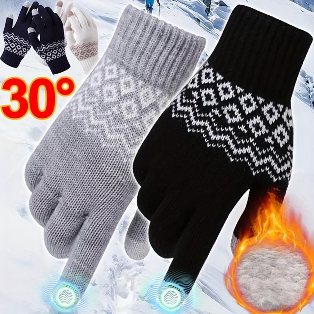 Gloves for Women In Winter, Thickened with Velvet, Korean Version, Cold Resistant, Cute, Cycling, Touch Screen, Warm, Knitted Yarn Gloves