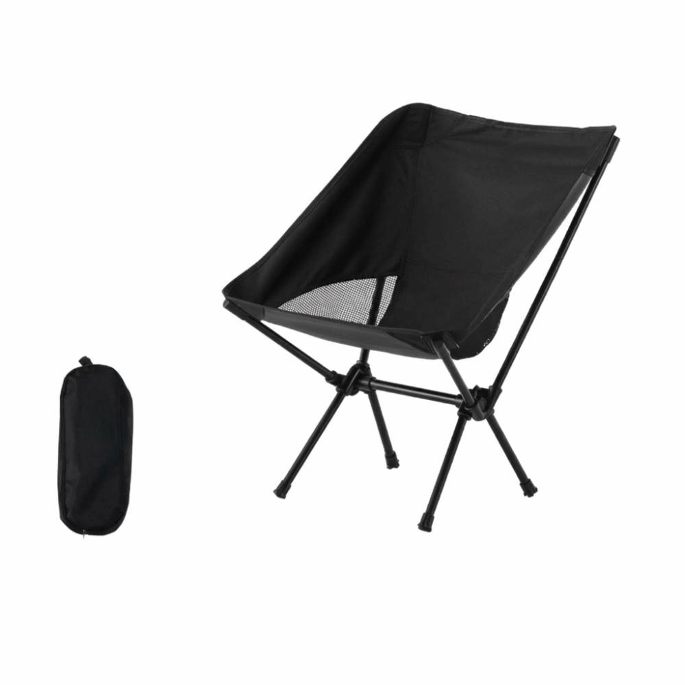 Sturdy Portable Moon Chair Collapsible Camping Leisure Chair Folding Camping Chair Hiking Picnic Black