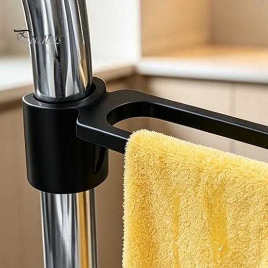 Space Saving Kitchen Gadget Dish Towel Holder for Sink Faucets, Double Rod Snap-on Adjustable Rag Storage Hanger Angle Organizer, 3D Print PLA