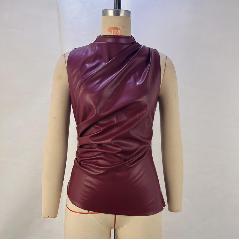 Women's Stacked Neck Waistband Slant Hem Sleeveless Top