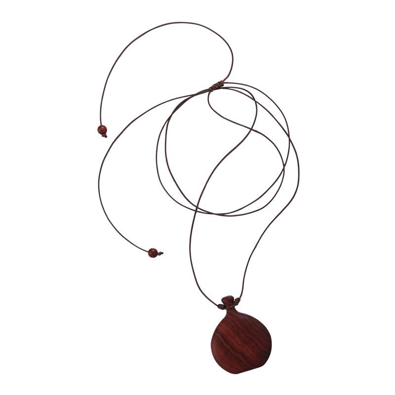 Retro Ethnic Wood Gourd Pendant Necklace - Adjustable Drawstring Sweater Chain
