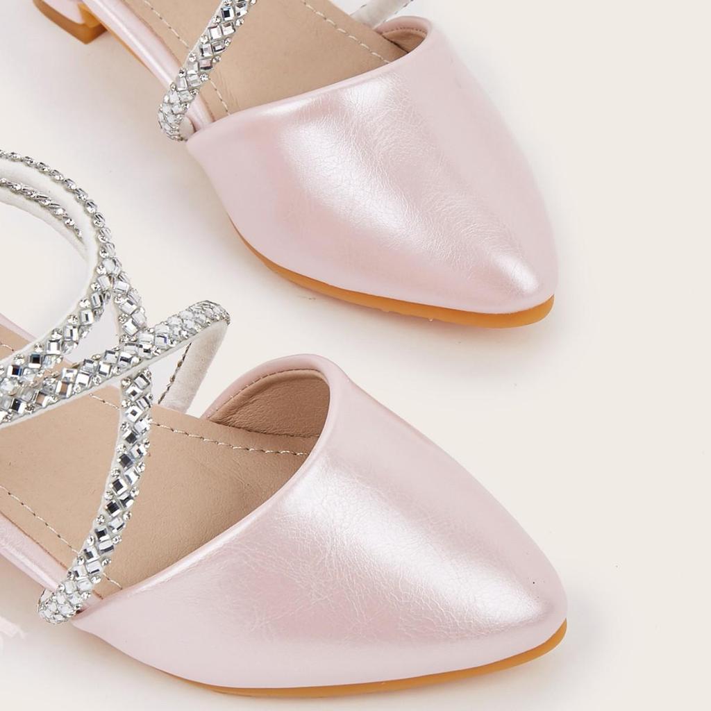Girls' Pointed Toe Flower Princess Sandals - Chunky Heel, Hollow Design for Spring/Summer 2025