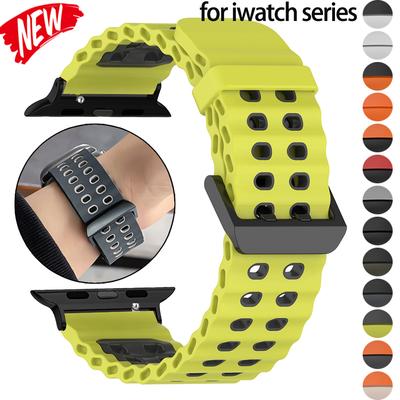 Silicone Band For Apple Watch Series 11 10 9 8 7 6 SE3 Sport Strap Two Tone Bracelet For Iwatch Ultra 3/2 49mm 38 40 42 44 46mm