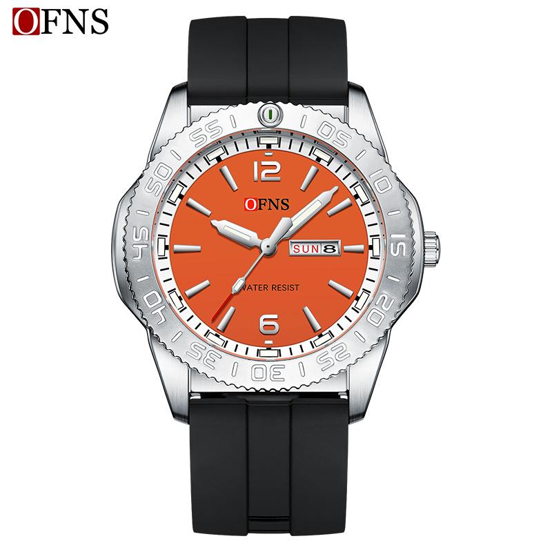 OFNS New Fashion Color Dial Men's Quartz Watch Outdoors Casual Waterproof Clock Silicone Sports Business Dress Men Watch