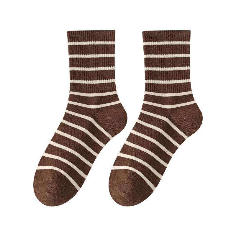 Female Spring and Summer Thin Stripe Sweat Absorbent Deodorant Boneless Moon Tube Cotton Socks