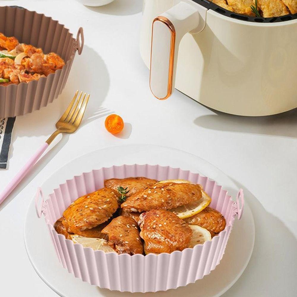 Silicone Air Fryer Pad Foldable with Handle Non-Stick Baking Tray Reusable High Temperature Resistance Baking Basket