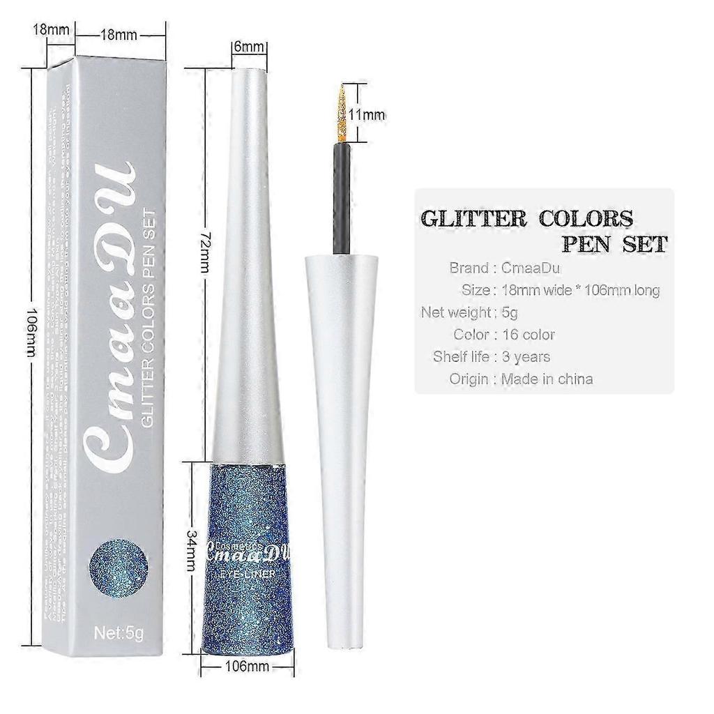 16 Colors Glitter Metallic Liquid Eyeliner Set, Waterproof Long Lasting Pigmented Shimmer Eye Liner Pencil Makeup Kit for Women