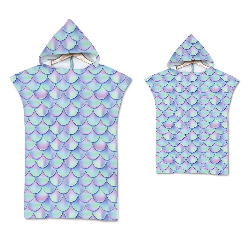 

Rainbow Scale Microfiber Beach Towel Quick Dry Hooded Cloak Wetsuit Towels Adult Kids Parent-Child Poncho Bathrobe for Swim Surf Kids 65x75cm