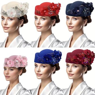 Female Fashion Woolen Band Performance Costumes, Top Hats, Flight Attendant Hats