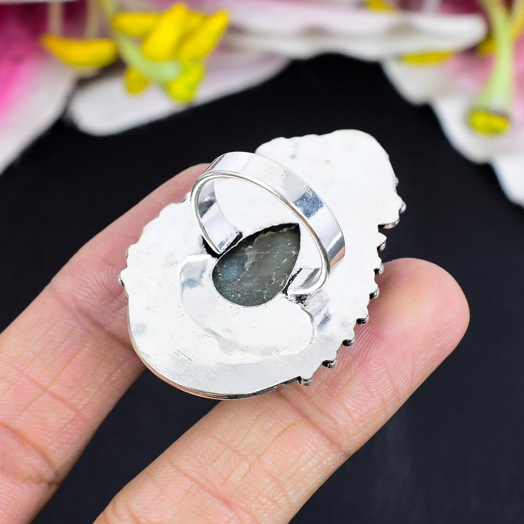 Labradorite Rough Gemstone 925 Sterling Silver Jewelry Ring Size 10 KG-1668