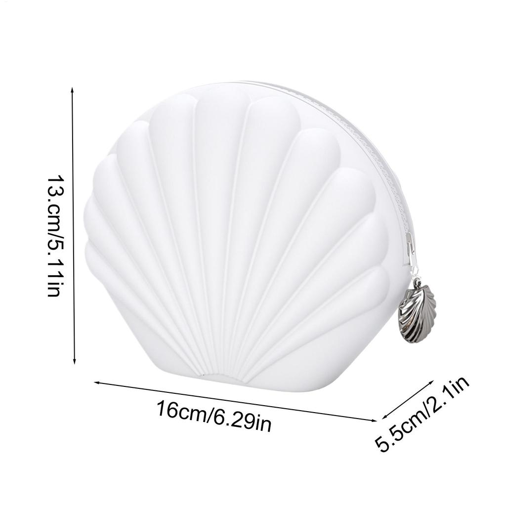 Travel Makeup Bag Shell Design Zipper Closure Organizer Extra-Wide Opening Silicone Cosmetic Bag For Women Girls Jewelry Cards