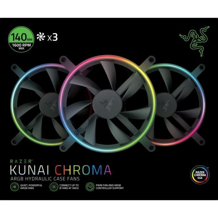 Ventilateur pc - razer - kunai 140mm argb led pwm performance fan - 3 fans (rc21-01810200-r3m1)